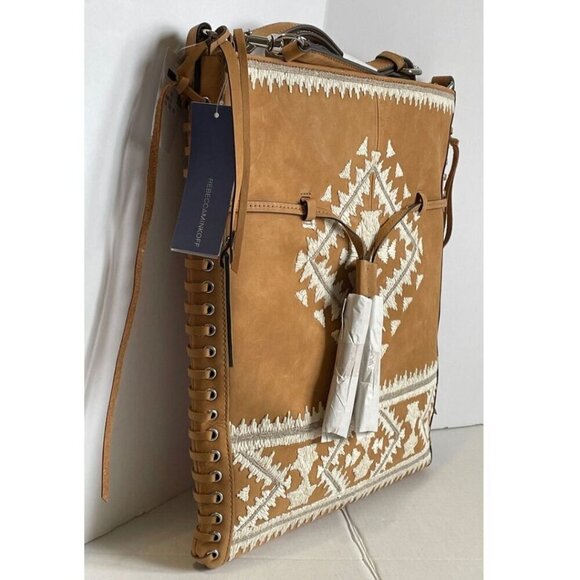 Rebecca Minkoff Moto Drawstring Leather Crossbody Bag Brown Suede Leather - Picture 6 of 10